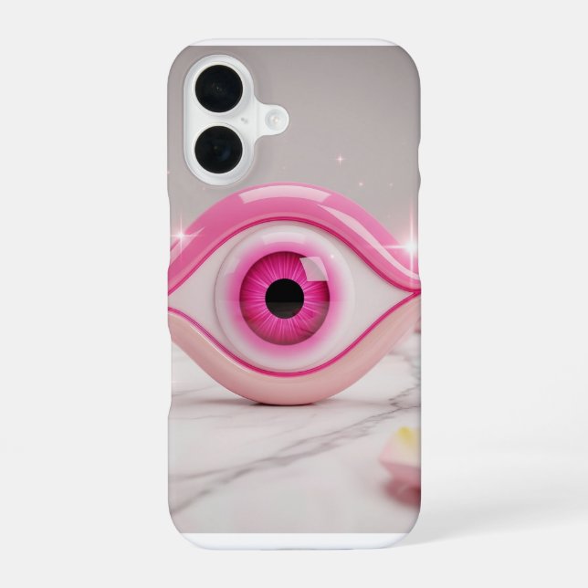 Pink Evil Eye Amulet on Marble Surface iPhone 16 Case (Back)