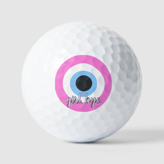 pink evil eye customisable  golf balls (Front)