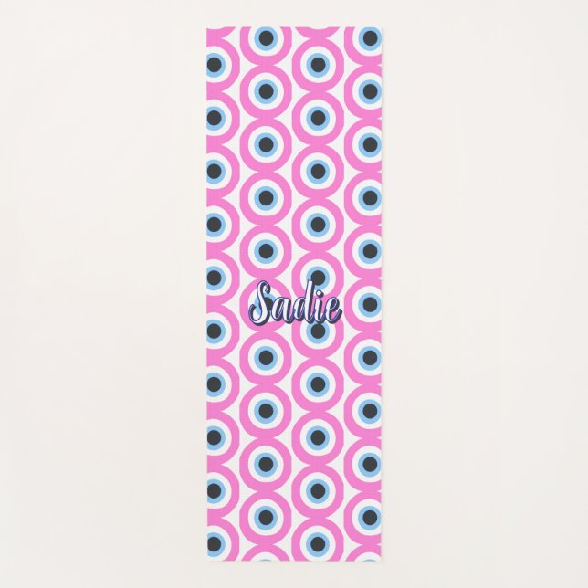 pink evil eye customisable  yoga mat (Front)