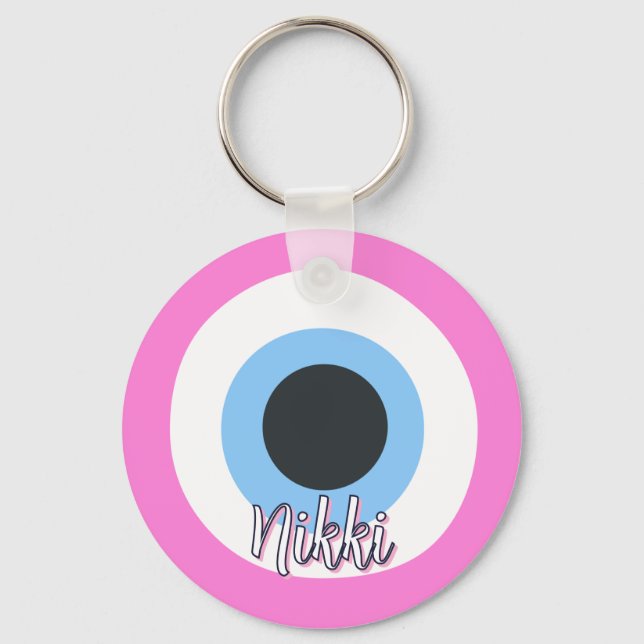pink evil eye Keychain || customisable  (Front)