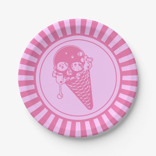 Pink Evil Ice Cream Cone Paper Plates (Front)