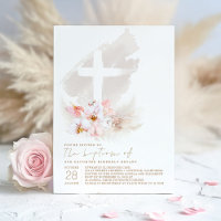 Pink Exotic Flower Cross Pampas Grass Girl Baptism