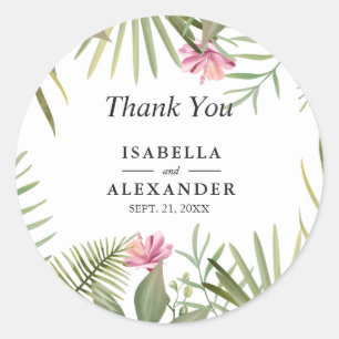 Pink Exotic Flowers Classic Round Sticker