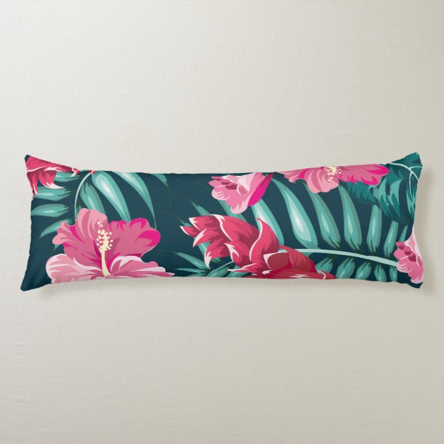 Pink Exotic Flowers design Body Cushion (Front)