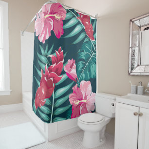 Pink Exotic Flowers design Shower Curtain