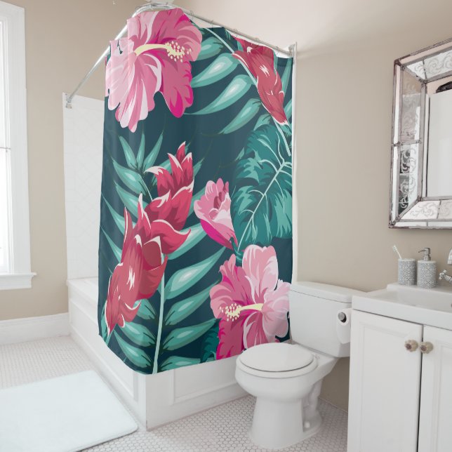 Pink Exotic Flowers design Shower Curtain (In Situ)