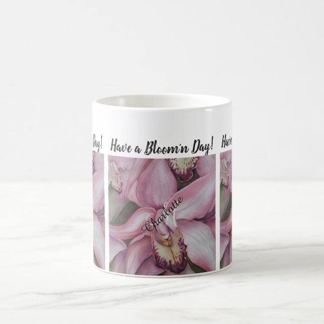 Pink Exotic Orchid Watercolor Flower Coffee Mug (Center)