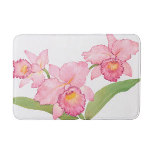 Pink Exotic Watercolor Flowers Bath Mat