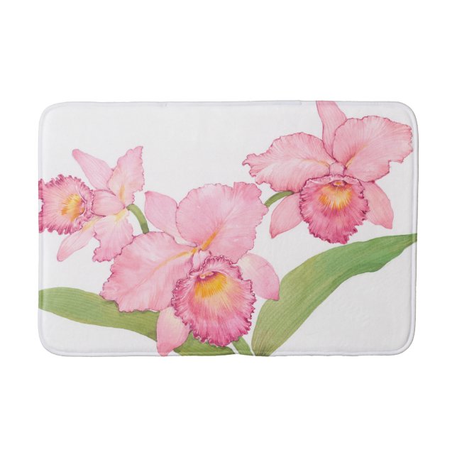 Pink Exotic Watercolor Flowers Bath Mat (Front)