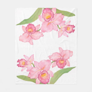 Pink Exotic Watercolor Flowers Fleece Blanket