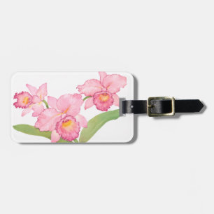 Pink Exotic Watercolor Flowers Luggage Tag