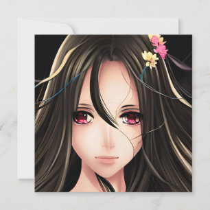 Pink Eyed Brunette Anime Girl Cartoon Card