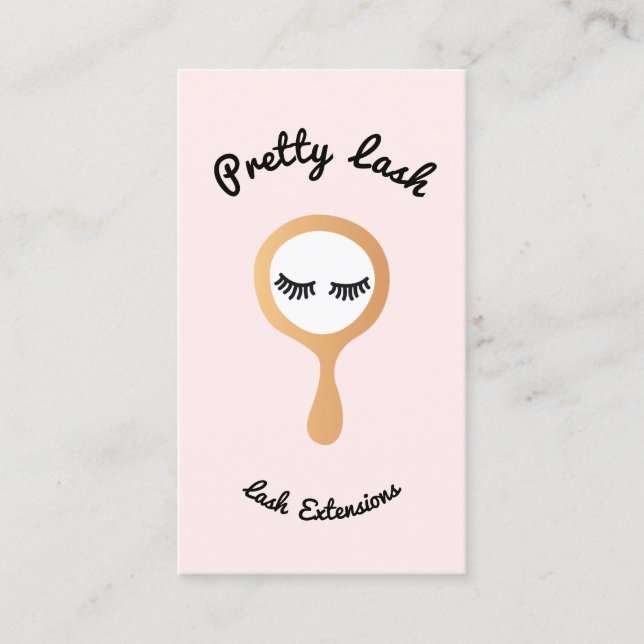 Pink EyeLash Lash Extension Gold Mirror Business Card (Front)