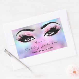 Pink Eyelashes Makeup Artist Holograph Rectangular Sticker