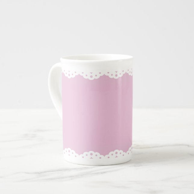 Pink Eyelet Trim Bone China Mug (Front Left)