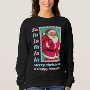 Pink Fa La La Santa Claus Christmas Postage Stamp Sweatshirt