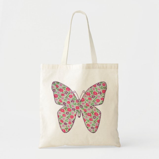 Pink fabric butterfly 02 tote bag (Front)