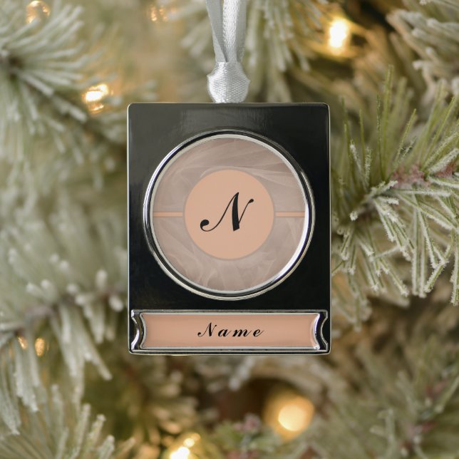 Pink Fabric Textured Print monogram- Any colour Silver Plated Banner Ornament (Tree)