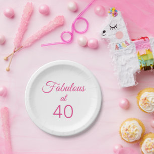 Pink "Fabulous at 40" 40th Birthday Party  Paper Plate
