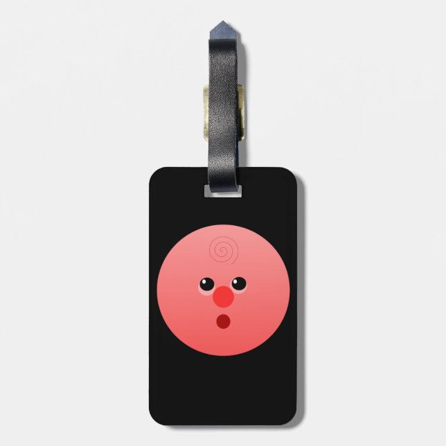 Pink Face Luggage Tag w/ leather strap (Back Vertical)