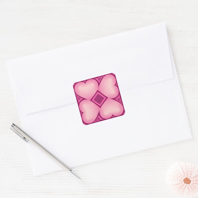 Pink Fade Hearts Square Sticker (Envelope)