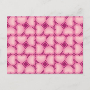 Pink fade hearts tile pattern postcard