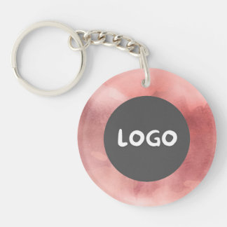Pink & Faded Rose QR Code Business Logo 2-Sided Key Ring