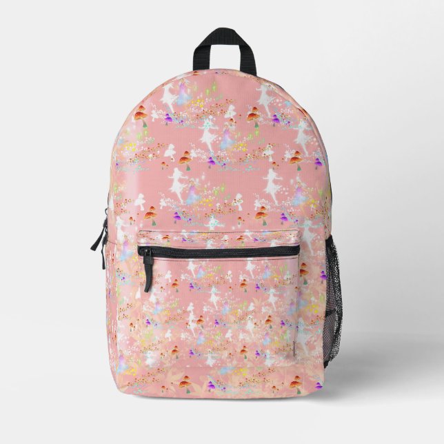 Pink Fairies and Mushrooms  Printed Backpack (Front)