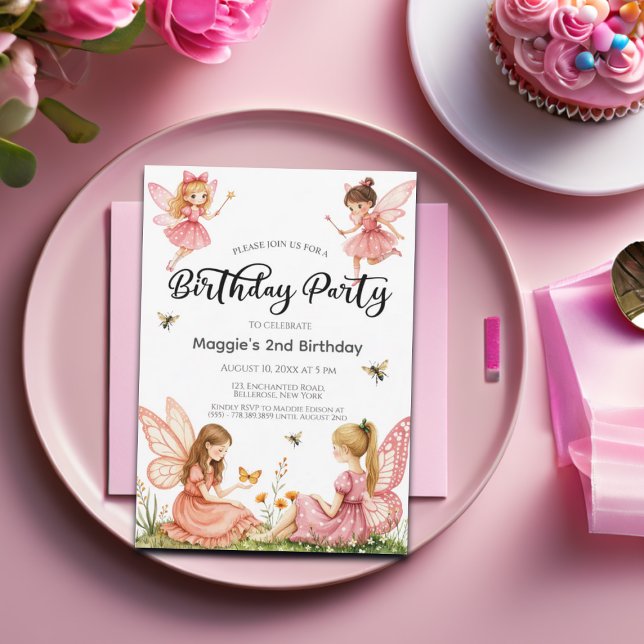 Pink Fairies Woodland 2nd Birthday Party Invitation (Creator Uploaded)