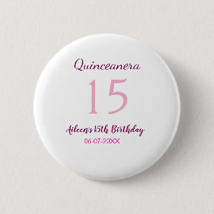 Pink fairy 15th birthday simple moder quinceanera  6 cm round badge