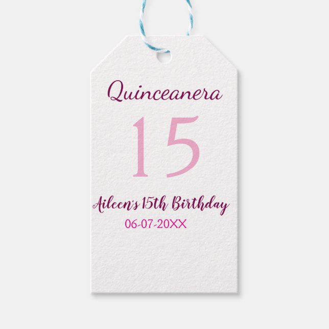 Pink fairy 15th birthday simple moder quinceanera  gift tags (Front)