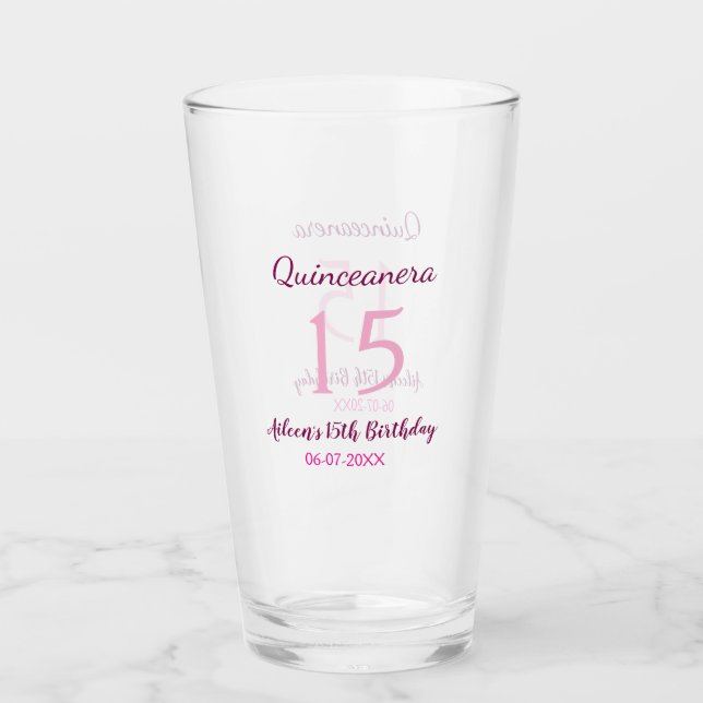 Pink fairy 15th birthday simple moder quinceanera  glass (Front)