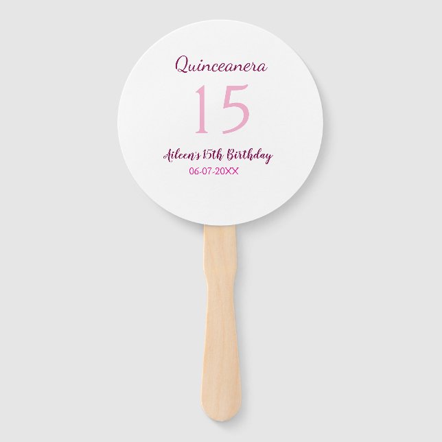 Pink fairy 15th birthday simple moder quinceanera  hand fan (Front)