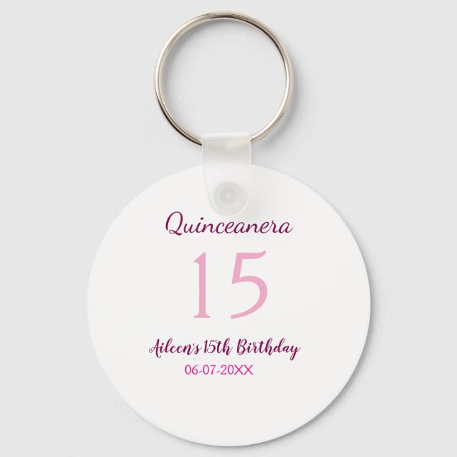 Pink fairy 15th birthday simple moder quinceanera  key ring (Front)