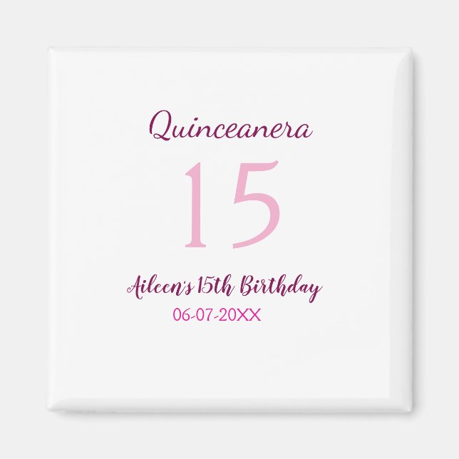 Pink fairy 15th birthday simple moder quinceanera  magnet (Front)