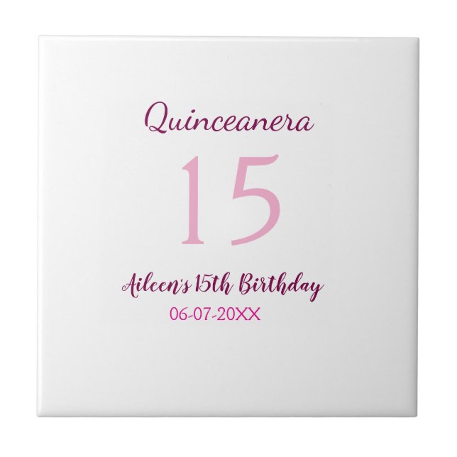Pink fairy 15th birthday simple moder quinceanera  tile (Front)