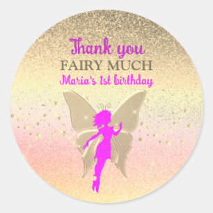 Pink Fairy 1st Birthday Thank You Classic Round Sticker