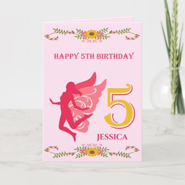Pink Fairy 5th Birthday Card (Front)