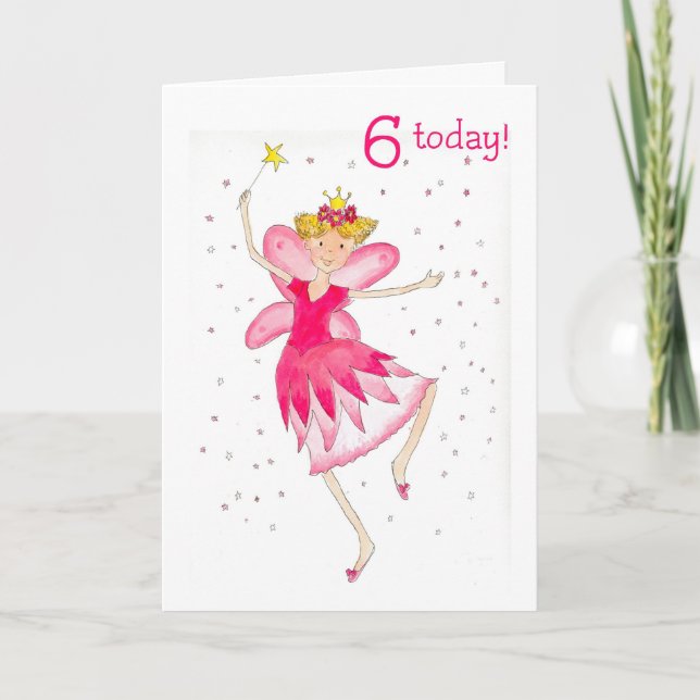 Pink Fairy 6th Birthday Card (Front)