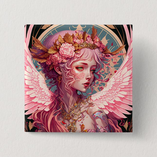Pink Fairy Angel Fantasy Art 15 Cm Square Badge (Front)