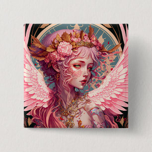 Pink Fairy Angel Fantasy Art 15 Cm Square Badge