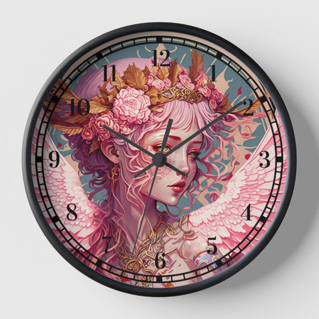 Pink Fairy Angel Fantasy Art Clock (Front)