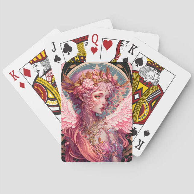 Pink Fairy Angel Fantasy Art Playing Cards (Back)