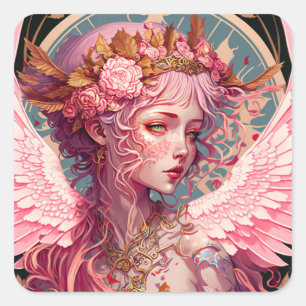 Pink Fairy Angel Fantasy Art Square Sticker