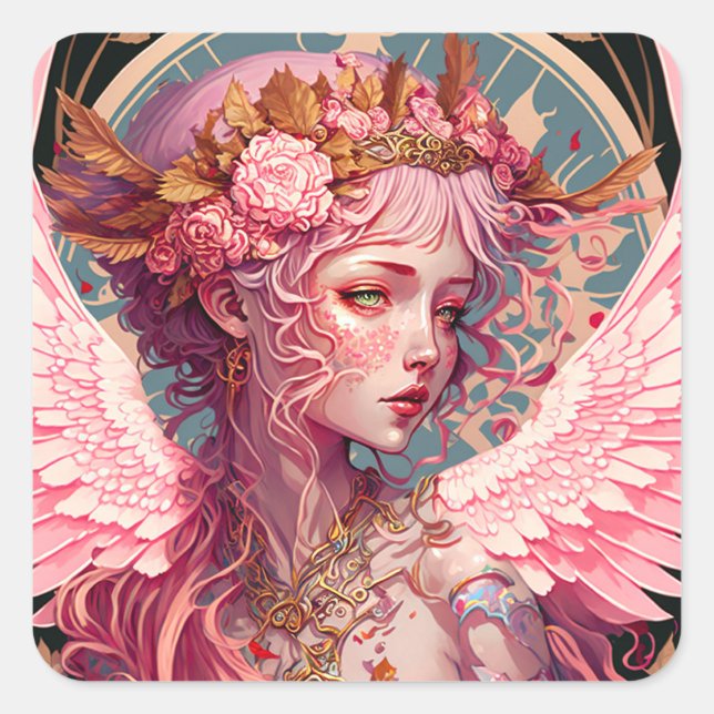 Pink Fairy Angel Fantasy Art Square Sticker (Front)