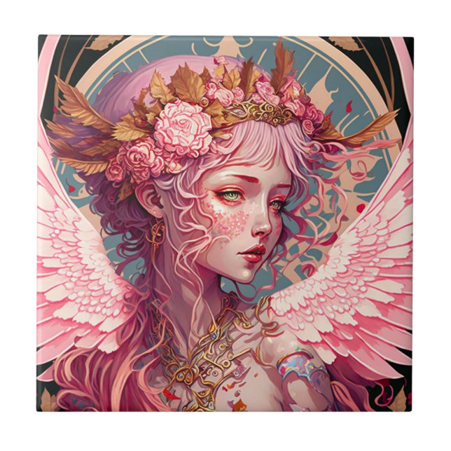 Pink Fairy Angel Fantasy Art Tile (Front)