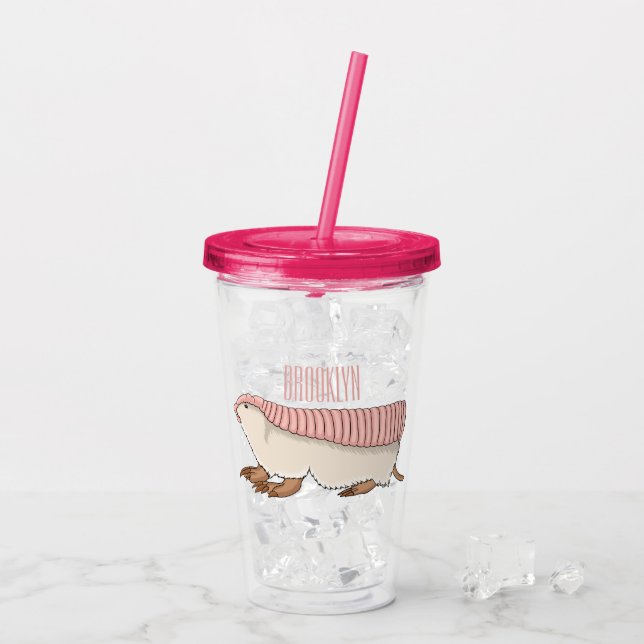 Pink fairy armadillo cartoon illustration  acrylic tumbler (Back Ice)