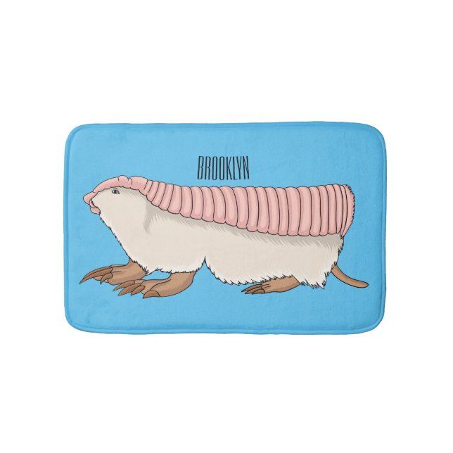 Pink fairy armadillo cartoon illustration bath mat (Front)