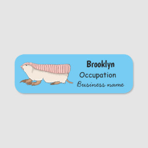 Pink fairy armadillo cartoon illustration name tag