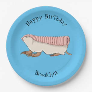 Pink fairy armadillo cartoon illustration paper plate